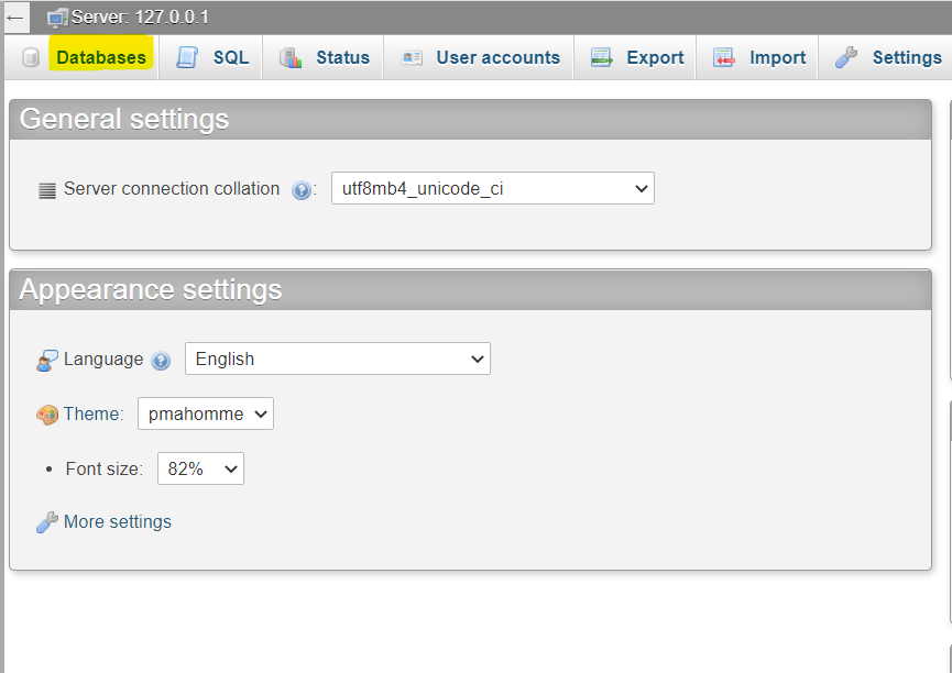 phpMyAdmin at localhost step 1