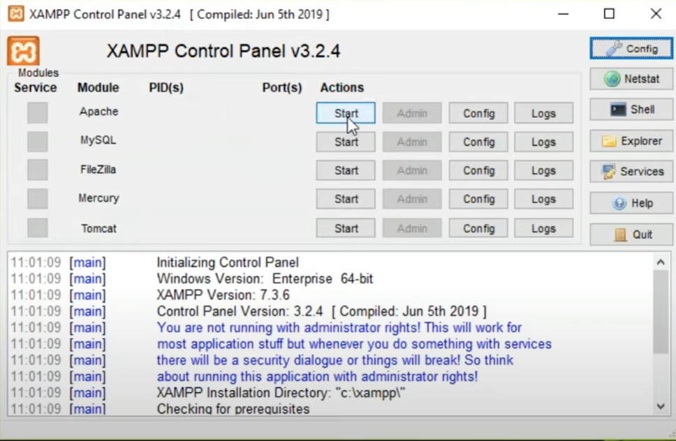 Localhost olarak Xampp Adım 4